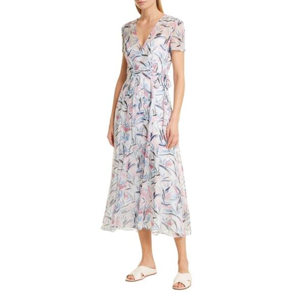 Club Monaco Blue Pink Wrap Dress Size 4 NWOT $289 MSRP - Picture 1 of 7